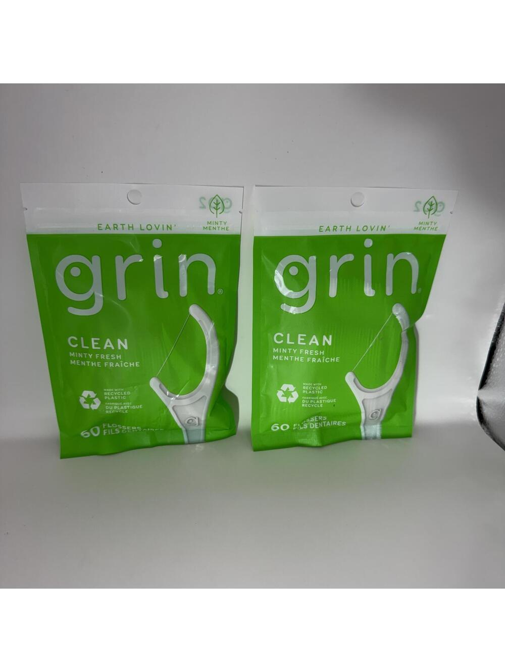 New 2-Pack Grin Earth Lovin Clean Minty Fresh Flossers 120ct Recycled Plastic